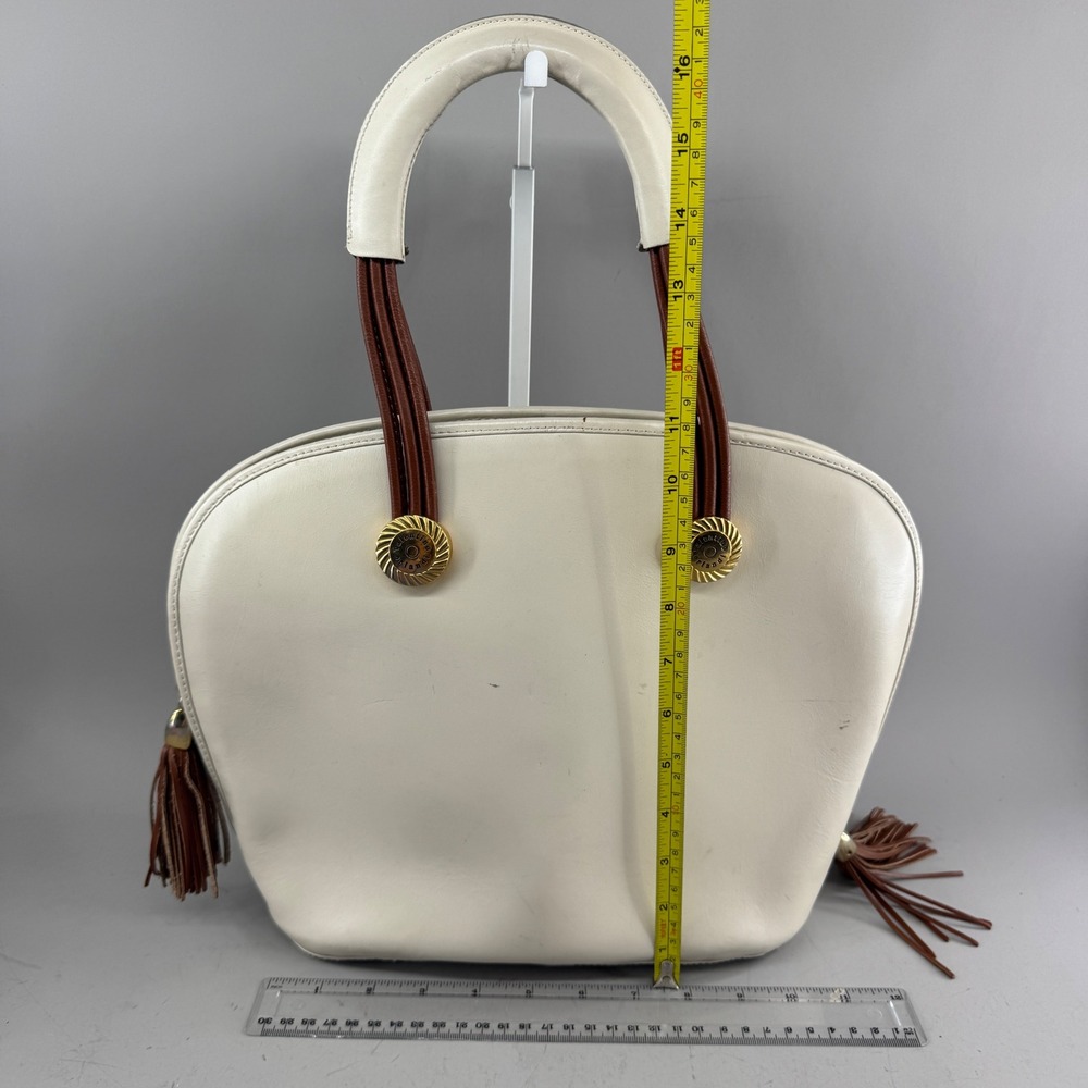 Valentino Orlandi Womens Top Handle Bag Cream Leather Tassel Made in Italy 7095 - Picture 8 of 15
